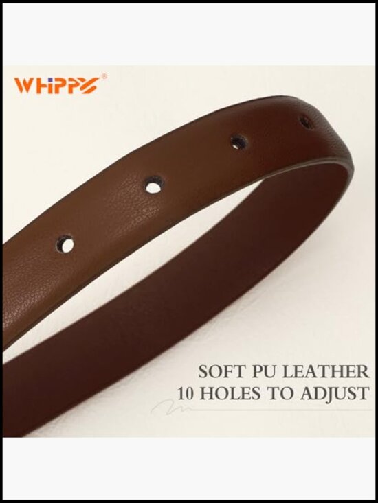 PU Leather Skinny Belt with Gold Buckle for Jeans Dresses